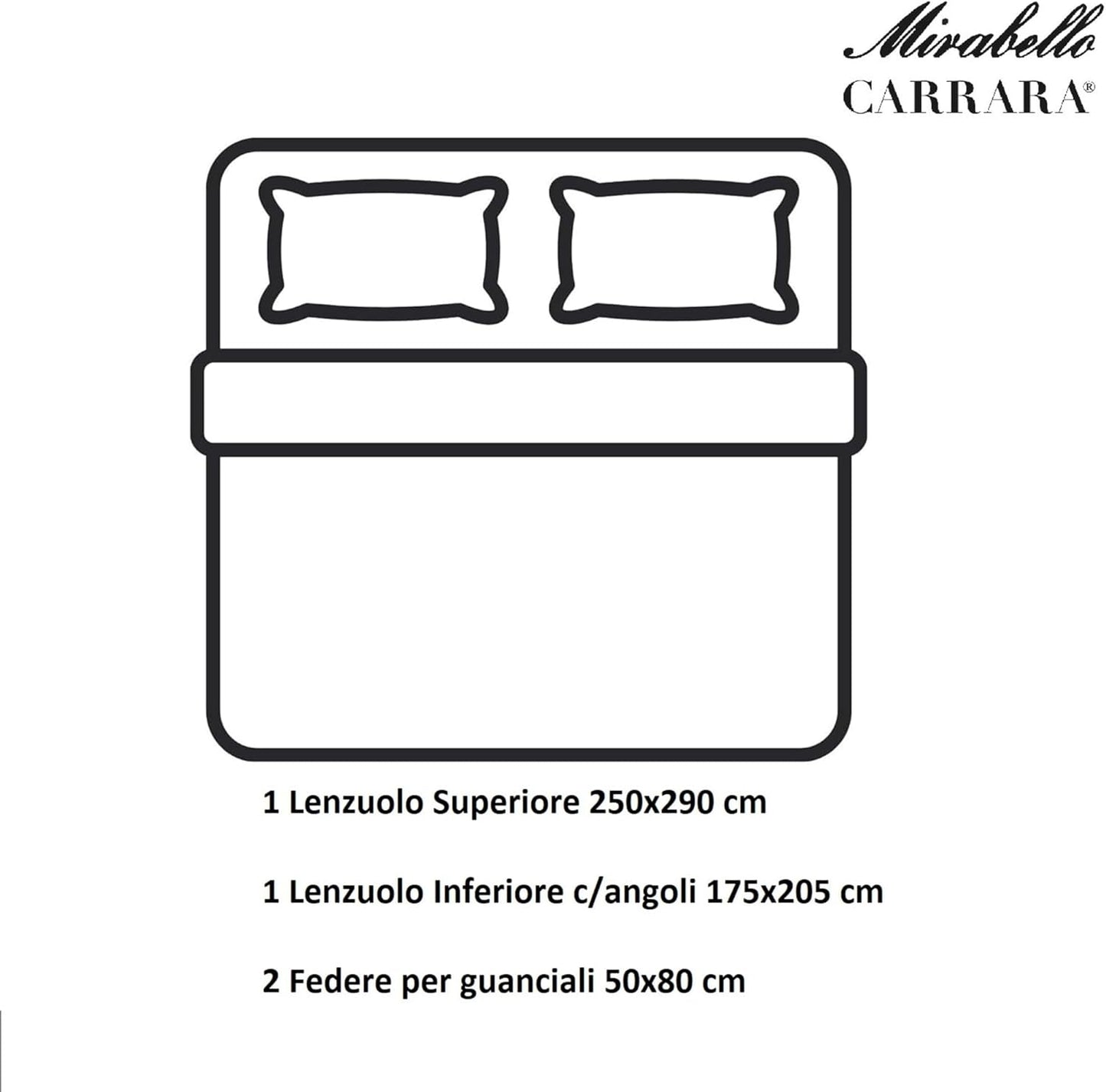Mirabello Completo Lenzuola Letto Due Piazze in Puro Percalle di Cotone art. Bristol