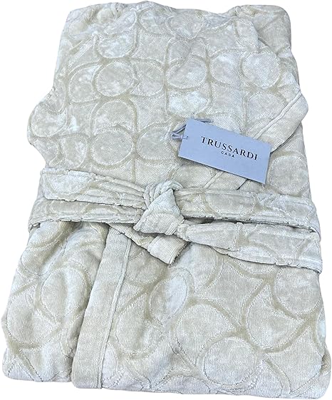 Trussardi Casa Unisex Bathrobe with Hood in Pure Sheared Sponge Art. Greyhound Monogram