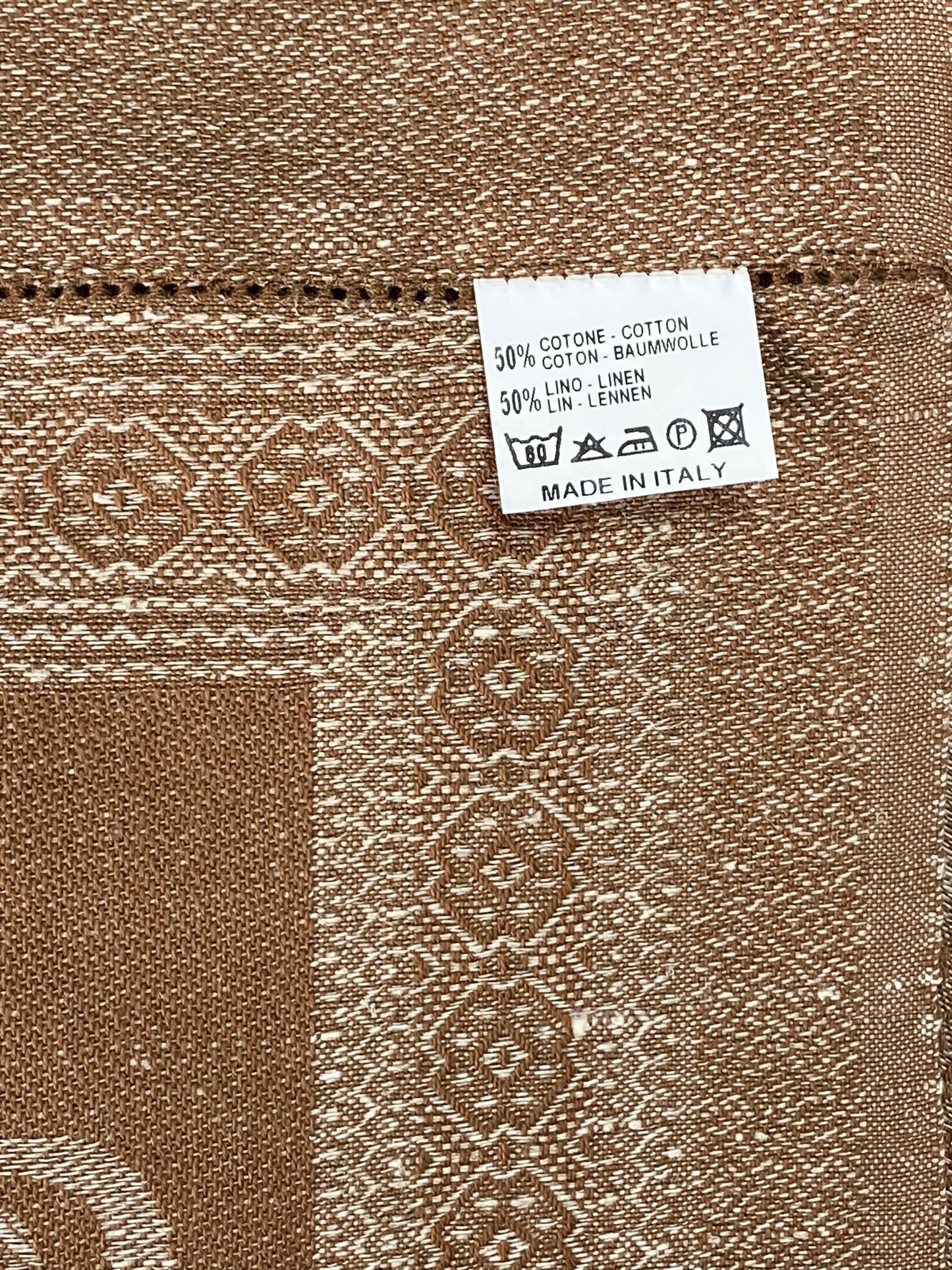 Tessitura Pardi Coppia di Asciugamani in Misto Lino con Pregiata Lavorazione Jacquard, Orlo a Giorno colore Caffè