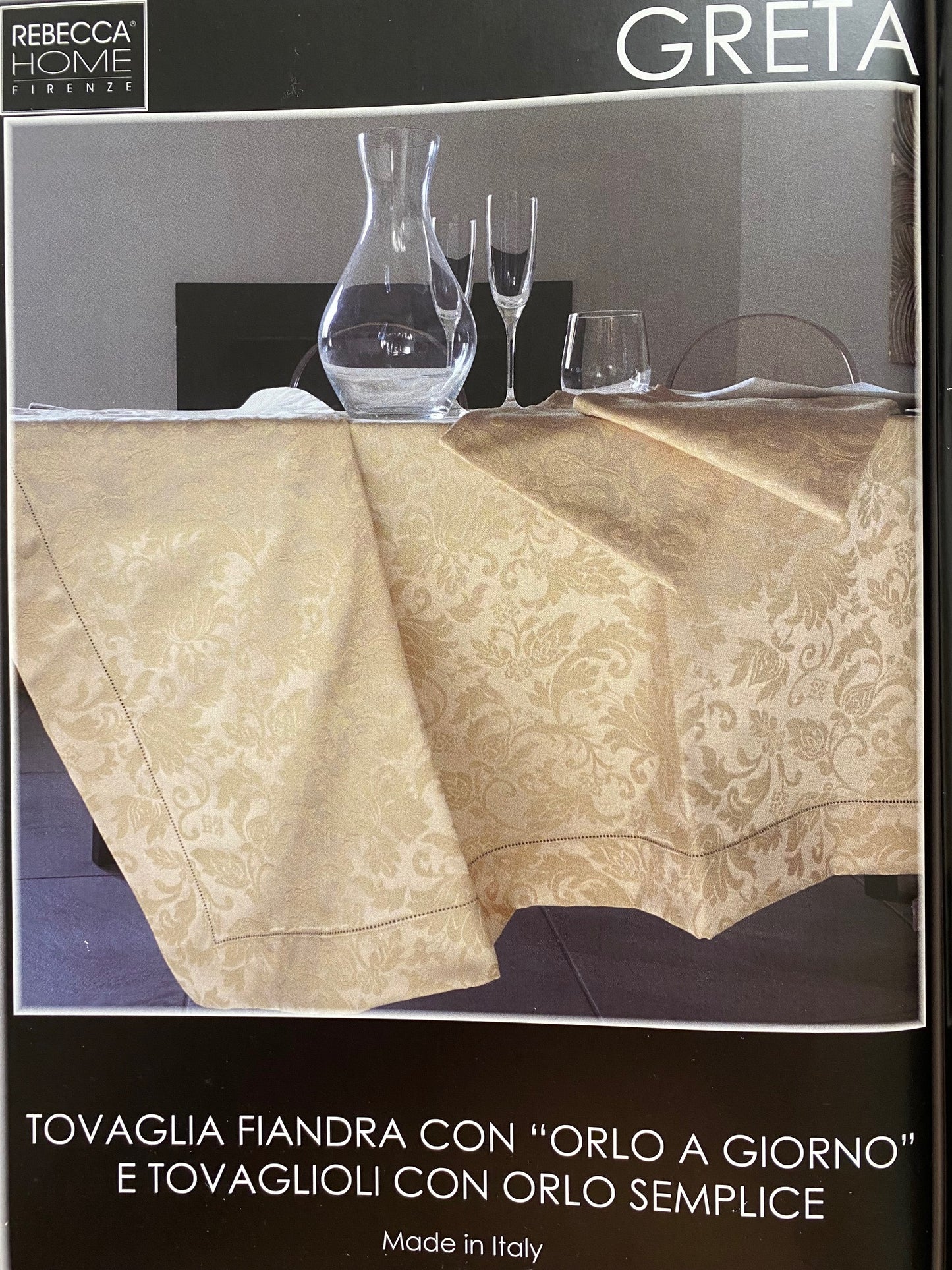 Servizio da tavola con tovaglioli Fiandra Damascata Jacquard con Orlo a Giorno in Puro Cotone Art. Greta