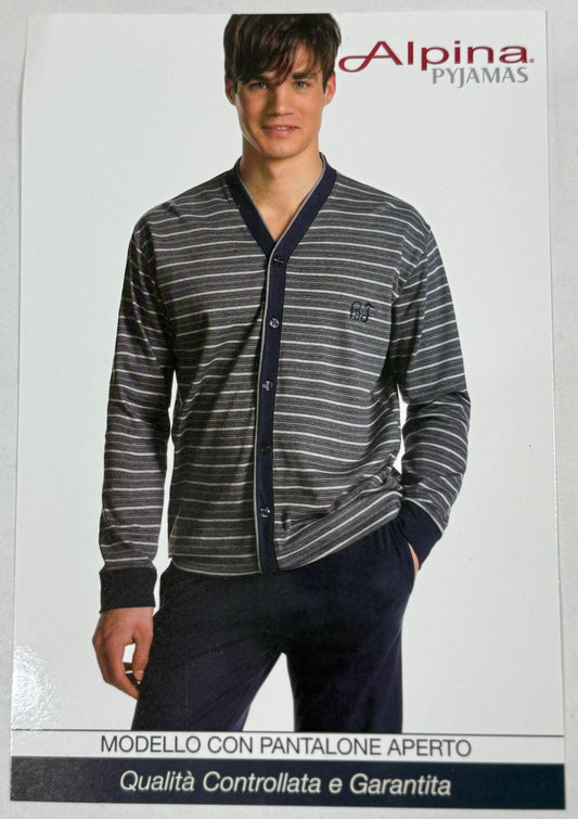 Alpina Pigiama da uomo in Puro Cotone Interlock abbottonato davanti art. Taceno