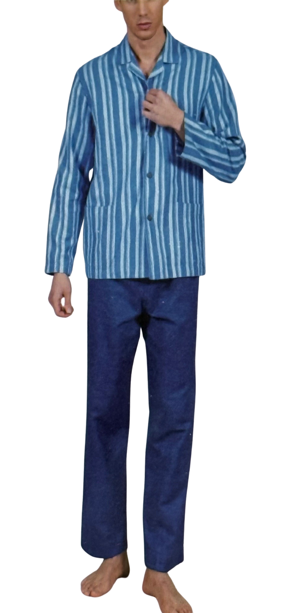 PIER MORI'S Pigiama da Uomo Classico con Collo a Camicia in Pura Flanella Calda di Cotone art. E020010