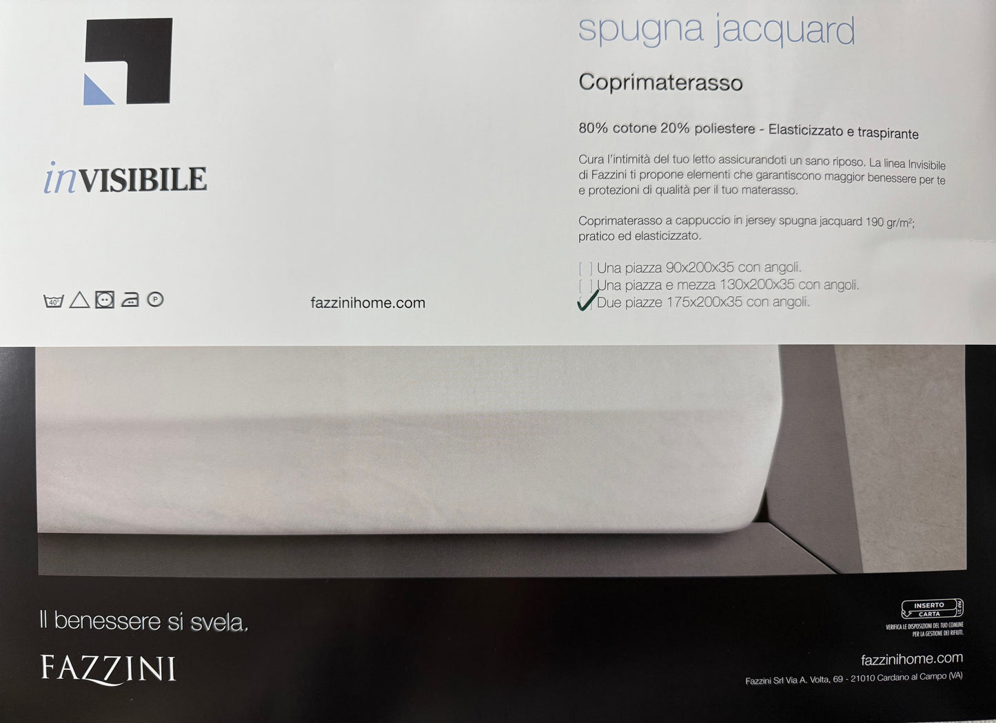 Fazzini Coprimaterasso in jersey di spugna jacquard elasticizzata e traspirante art. Jersey