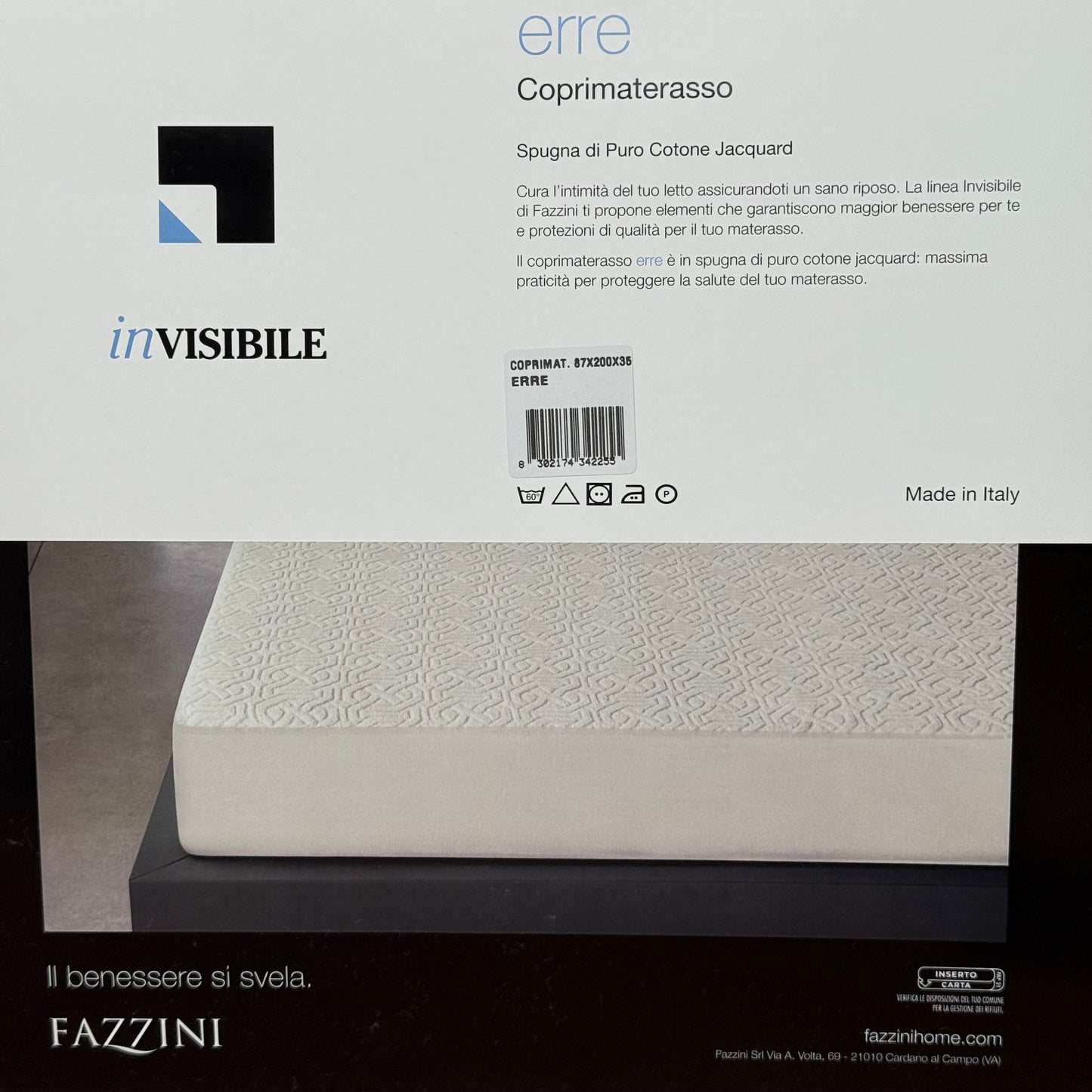 Fazzini Coprimaterasso in Spugna di Puro Cotone Jacquard art. Erre