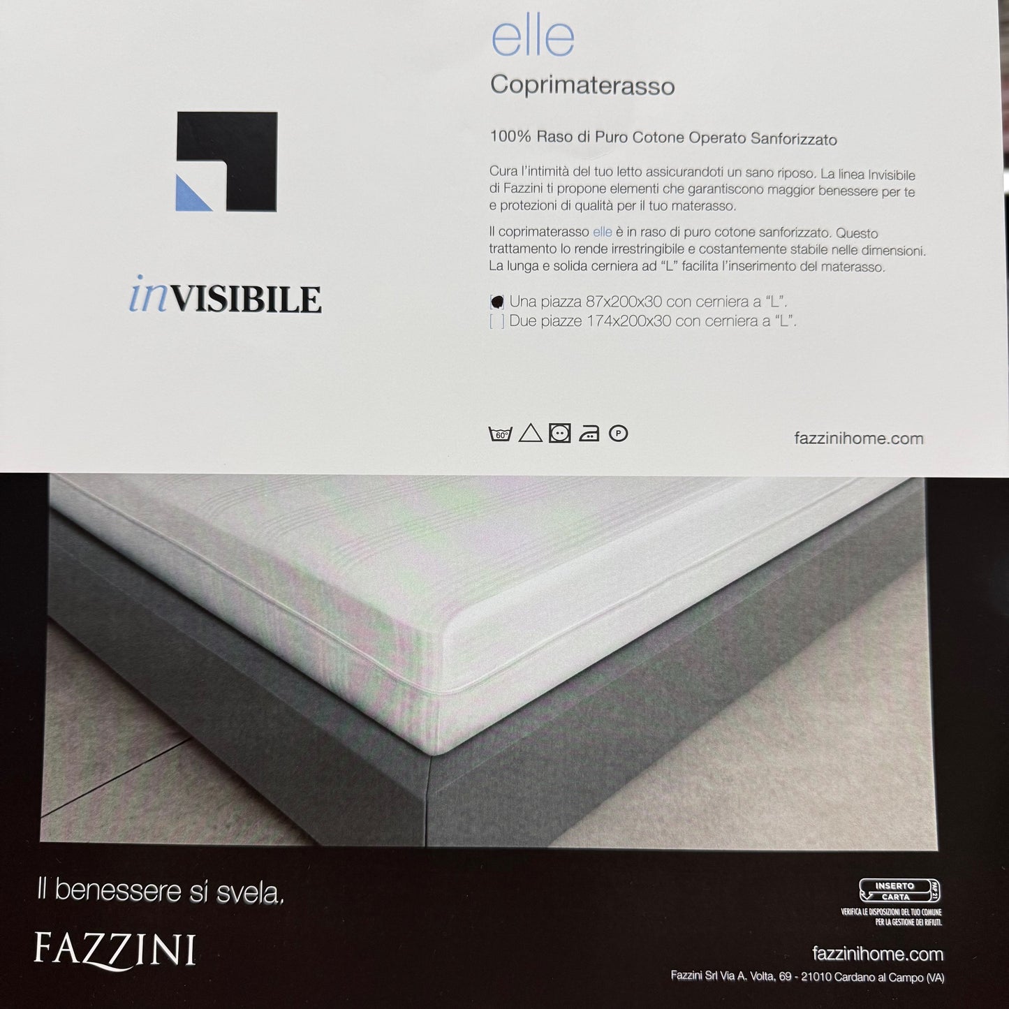 Fazzini Coprimaterasso 100% Raso di Puro Cotone operato e sanforizzato con cerniera a "L" art. ELLE