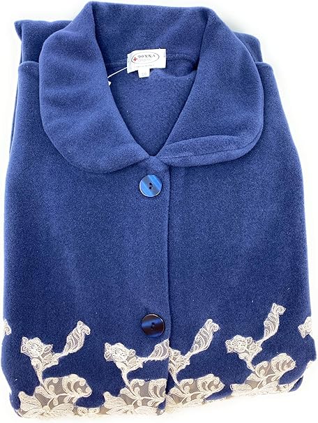 DONNA LINGERIE Elegante Vestaglia da Donna in Pile di Viscosa di elevatissima qualità abbottonata e Lunga con Pizzi applicati Art. 6568