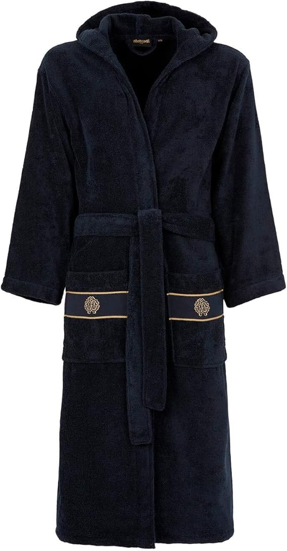 Roberto Cavalli Home Elegant Unisex Bathrobe with Hood Linen in Pure Sponge Art. Gold New (White, XXL)