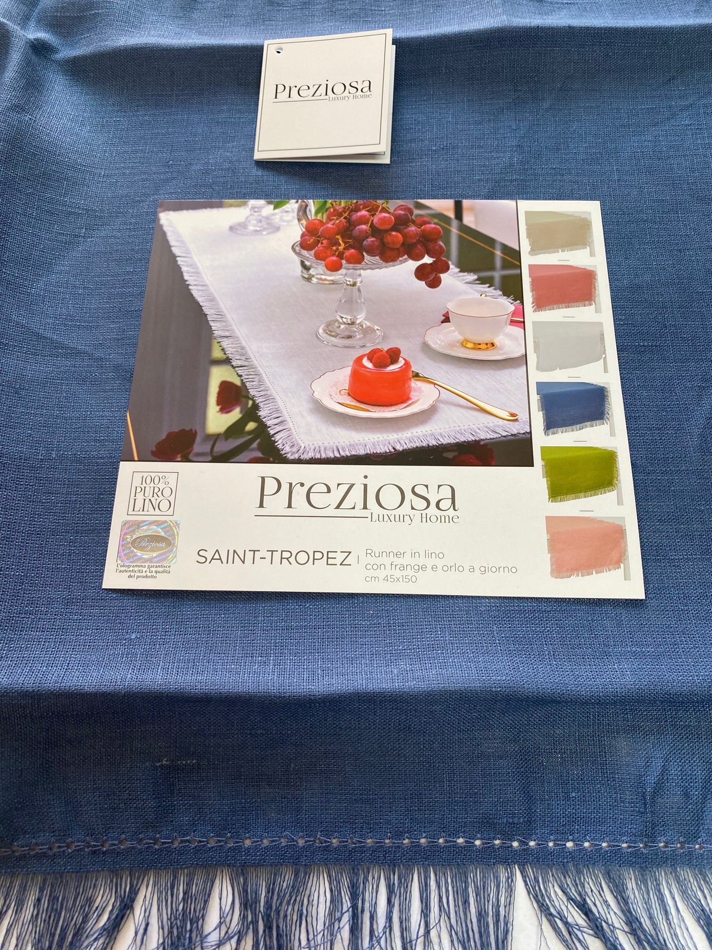 Preziosa Home runner in Puro Lino 100% con frange art. Saint Tropez