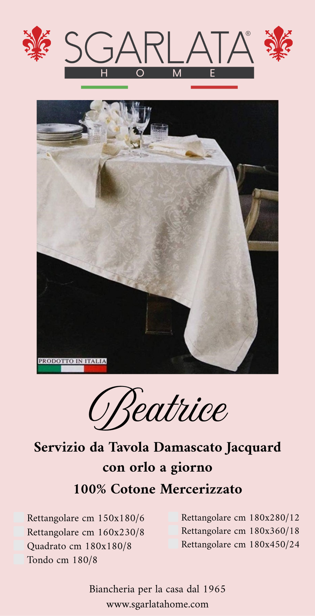 Piazza Pitti Elegant Tablecloth with Napkins in Pure Cotton Damask Jacquard Workmanship with Hemstitch Art. Manuela