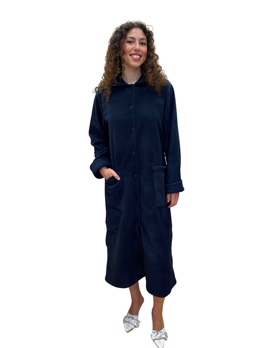 Robe de chambre pour femme en micropolaire anti-boulochage entièrement boutonnée Art Milena.