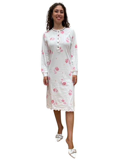 Camicia da Notte Donna in Puro Cotone Interlock con Trattamento Sanfor Art. Roberta