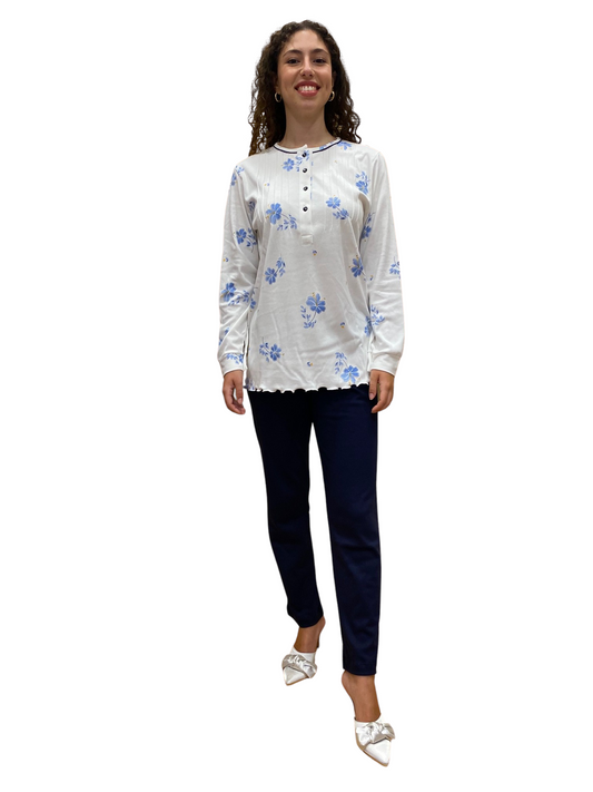 Pyjama pour femme en pur coton interlock avec traitement Sanfor Art.