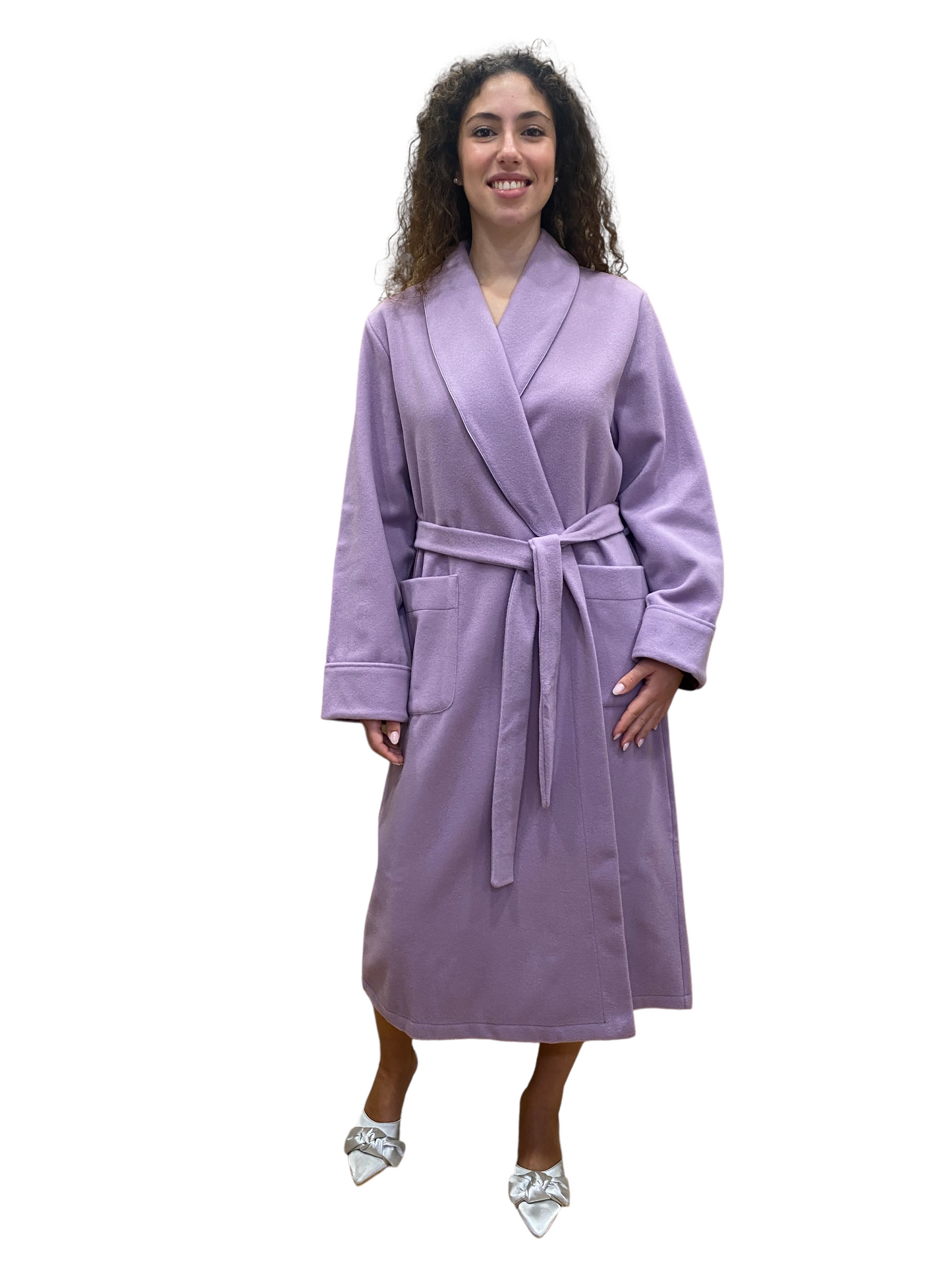 Women's Dressing Gown in Wool and Cashmere, Classic Shawl Model, art. Vittoria 