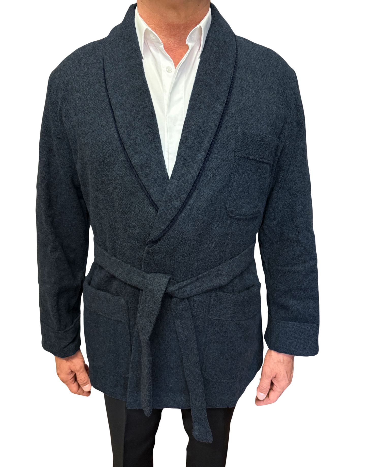 Kurze Kammer -Dressingkleid für Männer in gemischtem Wollmodell klassische Schalkunst. Oslo