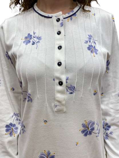 Camicia da Notte Donna in Puro Cotone Interlock con Trattamento Sanfor Art. Roberta