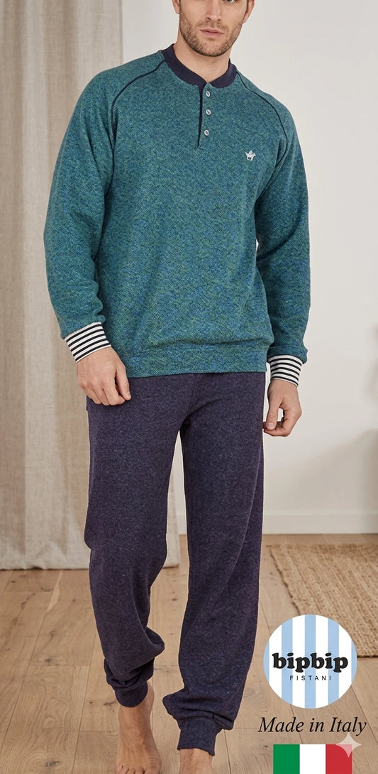 BIP BIP Pigiama per Uomo Maniche Lunghe e Pantaloni Lunghi Modello Serafino con Tre Bottoni, Caldo Cotone Peso Medio/Pesante Art. 6365