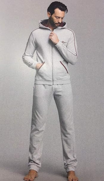 Navy Men's Pyjamas/ Jogging Suit in Autumn Weight Cotton Fleece with Zip and Hood item 6M93957MM