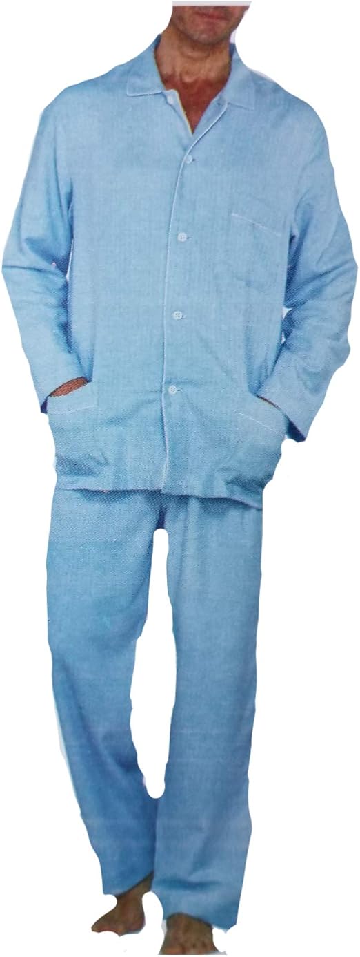 Pyjama pour homme en flanelle de pur coton, col chemise avec profil de pantalon ouvert Art. E01519