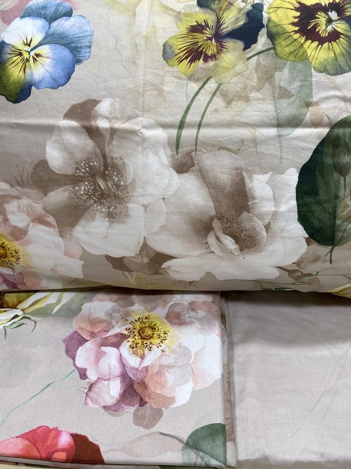 Mirabello Completo Lenzuola letto Due piazze in fine Percalle di Cotone, Effetto copriletto con Doppia Balza Art. Bloom Cascade