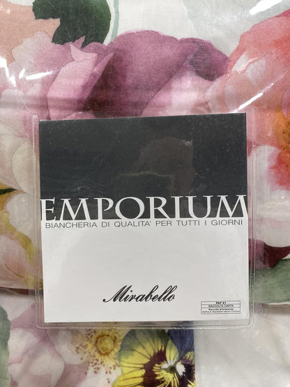 Mirabello Completo Lenzuola letto Due piazze in fine Percalle di Cotone, Effetto copriletto con Doppia Balza Art. Bloom Cascade