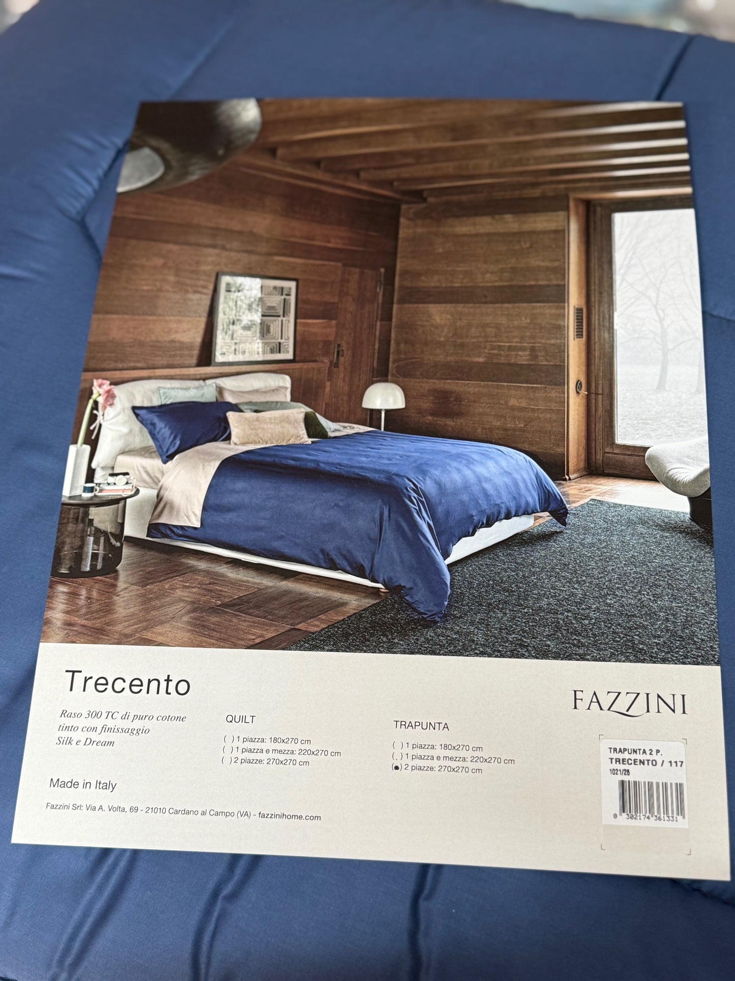 Fazzini trapunta matrimoniale in Puro Raso di Cotone 300TC Tinta Unita art. Trecento