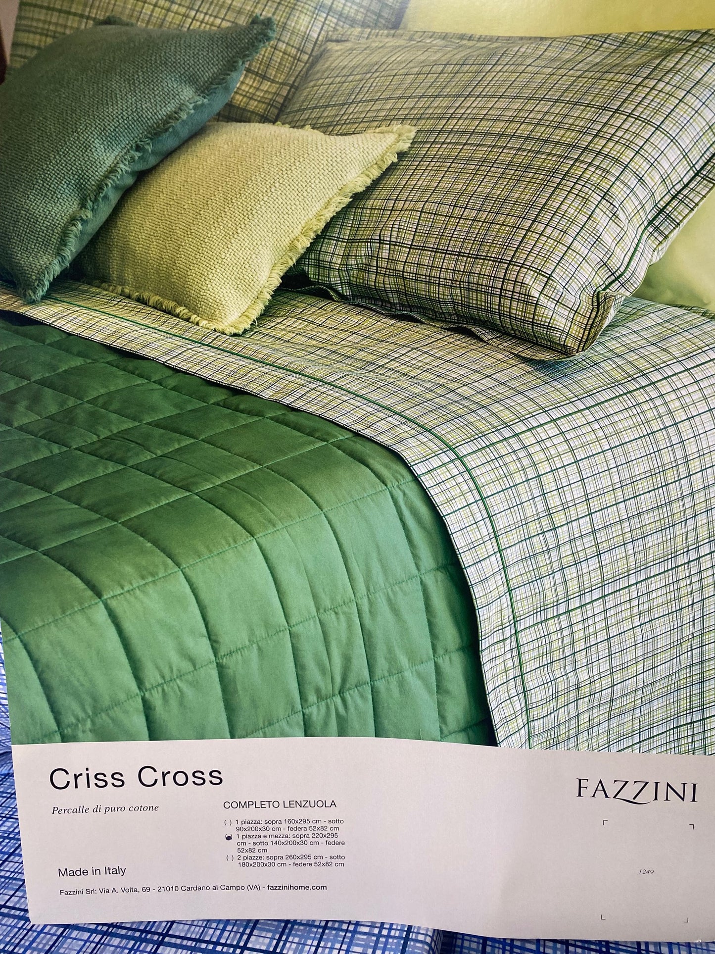 Fazzini Complete Single and a Half French Size Maxi Sheet Set in Pure Cotton Percale art. Criss Cross