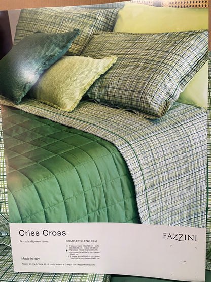 Fazzini Completo di Lenzuola da Una Piazza e Mezza Misura Francese Maxi in Puro Percalle di Cotone art. Criss Cross