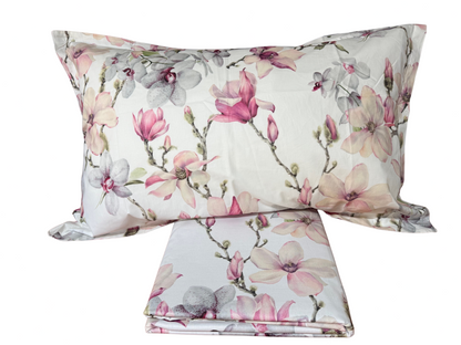 Mirabello parure copripiumino matrimoniale (senza il lenzuolo di sotto) in Puro Percalle di Cotone 100% art. Elegant flowers