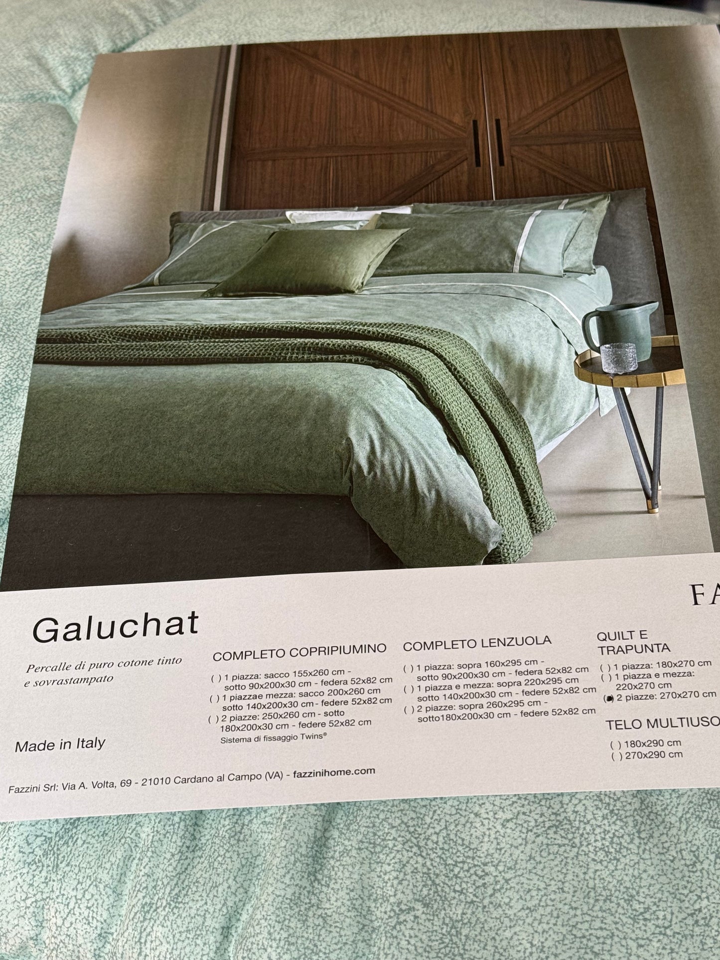 Fazzini trapunta matrimoniale peso invernale in Puro Percalle di Cotone tinto e sovrastampato art. Galuchat cm. 270x270