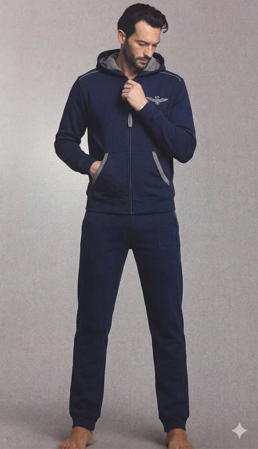 Marina Militare pigiama per Uomo/ Tuta da Jogging in felpa di cotone peso autunnale con Zip e cappuccio  art. 6M93957MM