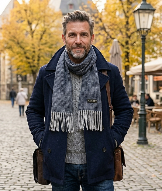 Coccoy Sciarpa Uomo in Pura Lana (45% Cashmere, 55% Lana Merino) con frange gr. 225 mq cm. 30x190 art. Gaston