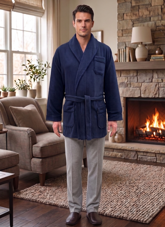 SGARLATA HOME Vestaglia corta da Uomo in Pile collo a Scialle Classico art. Giacomo
