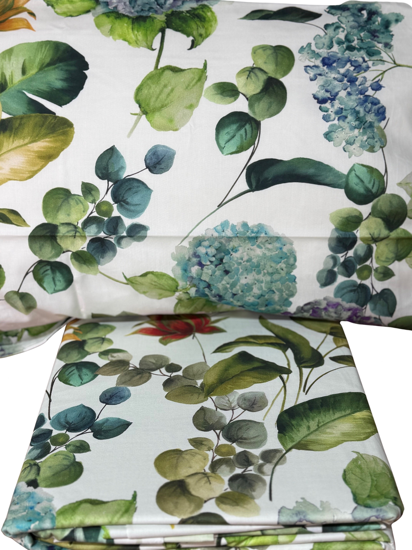 Mirabello parure copripiumino matrimoniale (senza il lenzuolo di sotto) in Puro Percalle di Cotone 100% art. Hydrangea jungle