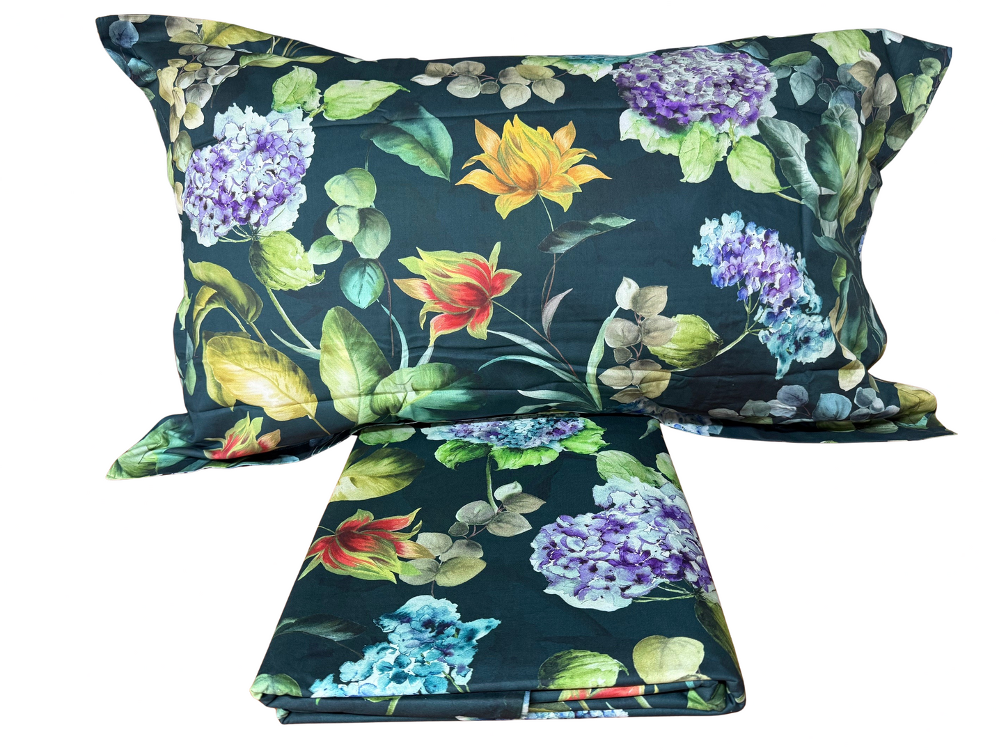 Mirabello parure copripiumino matrimoniale (senza il lenzuolo di sotto) in Puro Percalle di Cotone 100% art. Hydrangea jungle