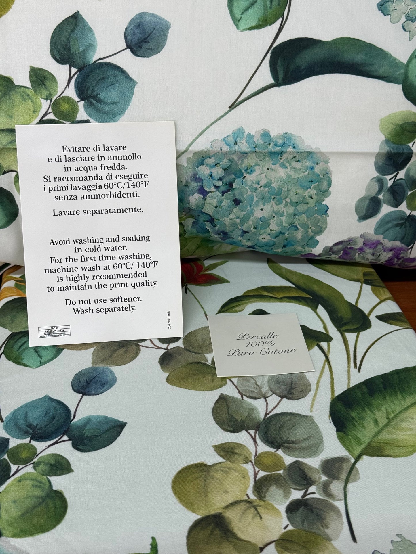 Mirabello parure copripiumino matrimoniale (senza il lenzuolo di sotto) in Puro Percalle di Cotone 100% art. Hydrangea jungle