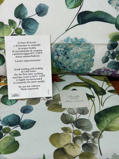 Mirabello parure copripiumino matrimoniale (senza il lenzuolo di sotto) in Puro Percalle di Cotone 100% art. Hydrangea jungle