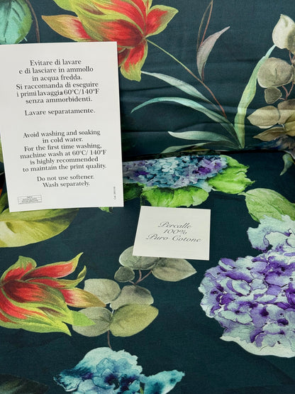 Mirabello parure copripiumino matrimoniale (senza il lenzuolo di sotto) in Puro Percalle di Cotone 100% art. Hydrangea jungle