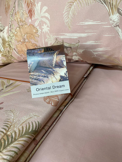 Fazzini complete double bed sheets in Pure Cotton Satin 300TC with Silk and Dream finishing art. Oriental Dream