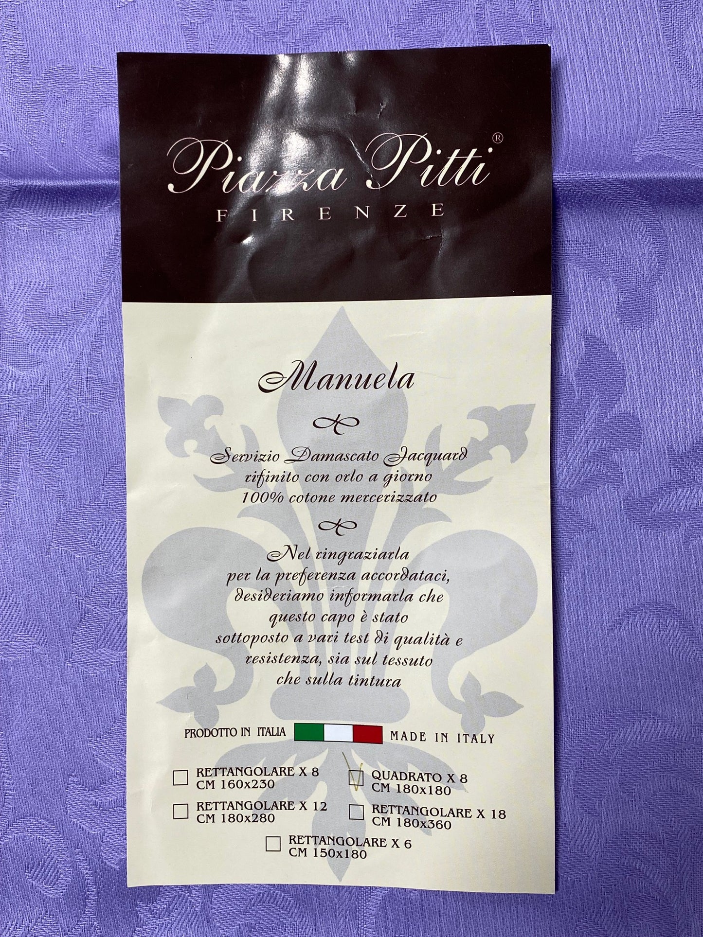 Piazza Pitti Elegant Tablecloth with Napkins in Pure Cotton Damask Jacquard Workmanship with Hemstitch Art. Manuela