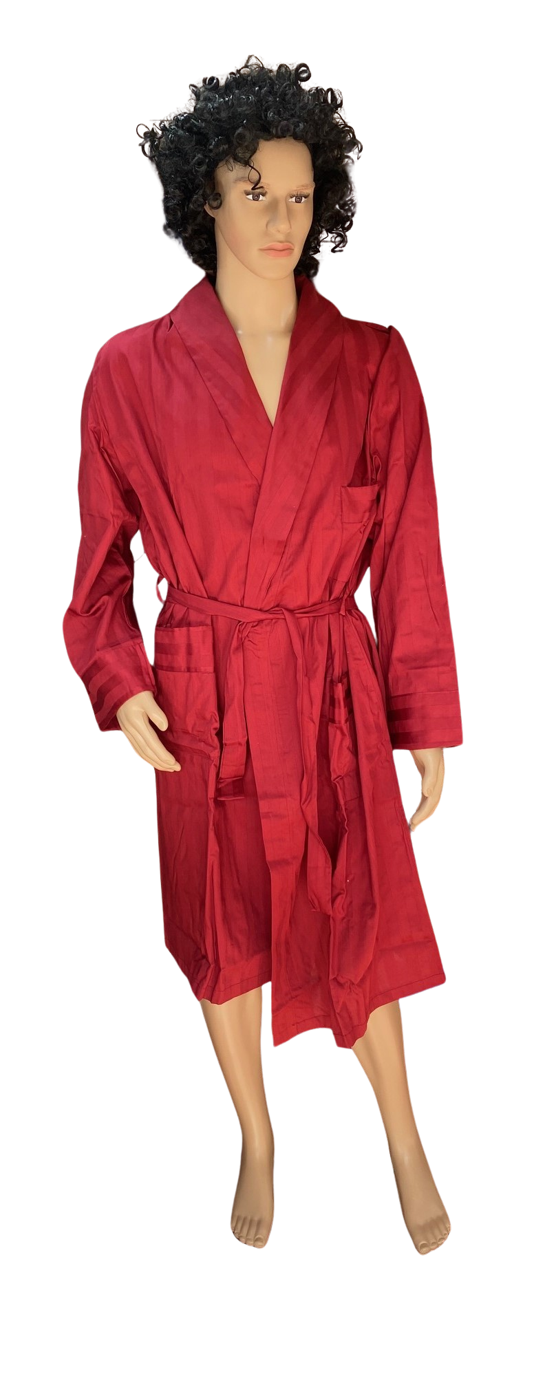 Men's Dressing Gown in Pure Cotton Striped Mercerized Satin Spring Weight Dueffe Art. Walter