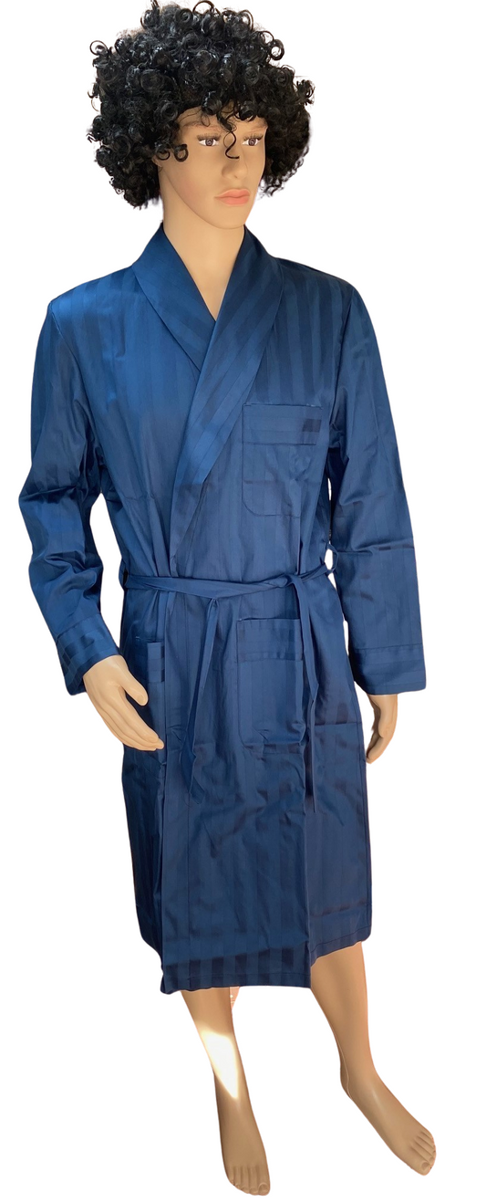 Men's Dressing Gown in Pure Cotton Striped Mercerized Satin Spring Weight Dueffe Art. Walter