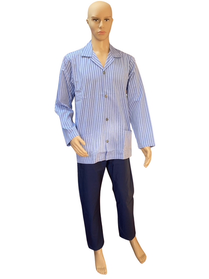 Pyjama boutonné deux pièces pour homme MOD. Cardigan en pur coton rayé satin mercerisé poids printemps Dueffe Art. Carlo