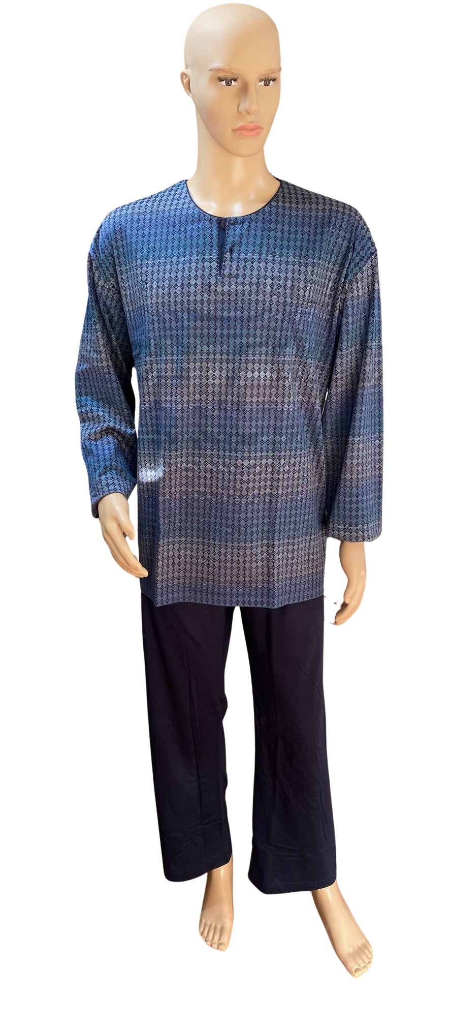 Perofil Men's pyjamas Serafino collar spring weight in 100% Scottish yarn art. Omar