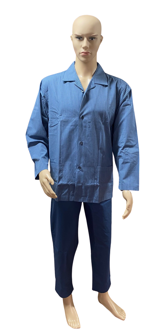 Pyjama homme Perofil Cardigan boutonné deux pièces en pur coton Mako mercerisé et teint en fil, poids printemps Art. Modena