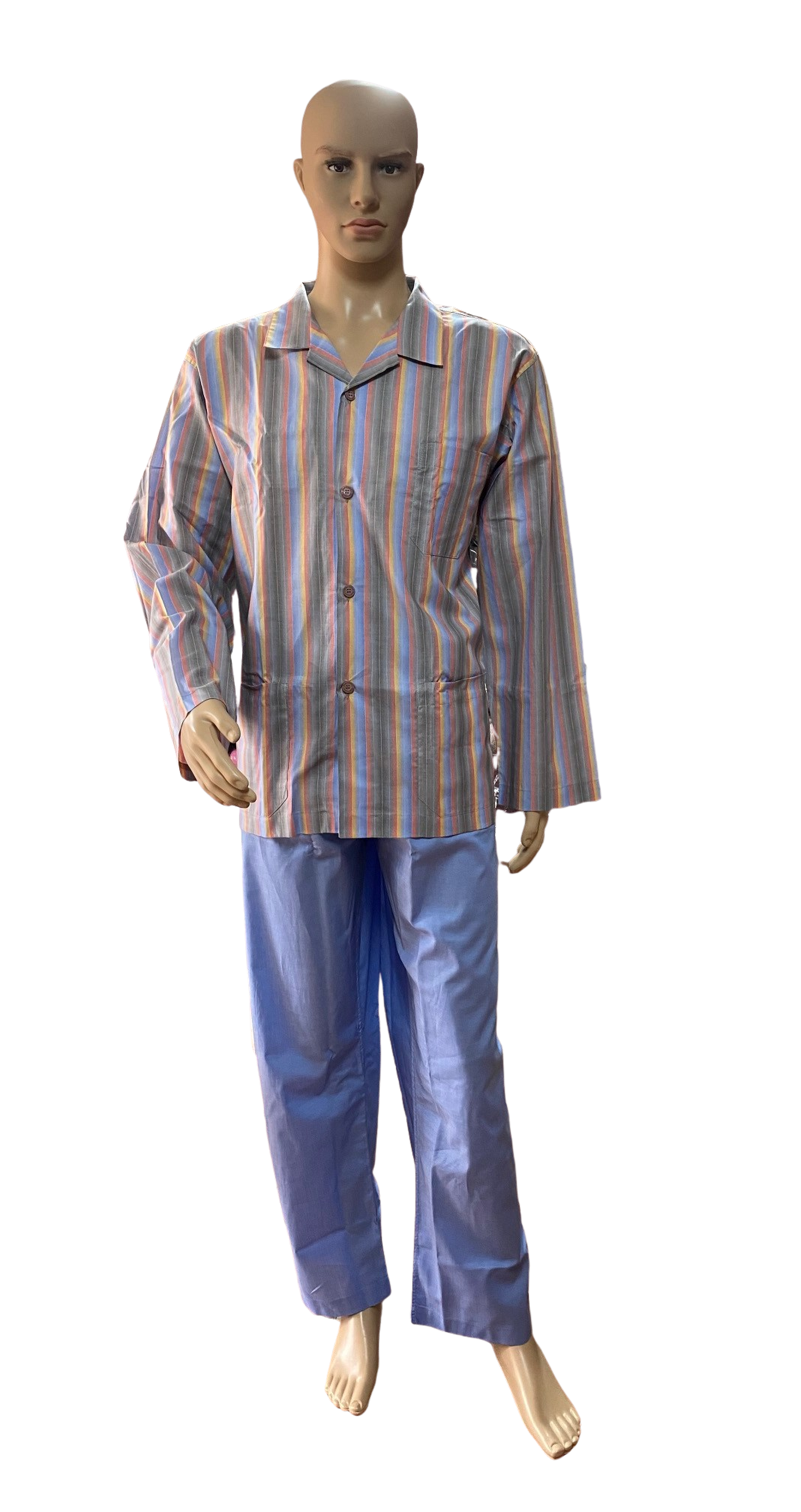 Perofil Men's Pajamas Two Piece Buttoned Cardigan in Pure Mercerized and Yarn Dyed Mako Cotton Spring Weight Art. Modena