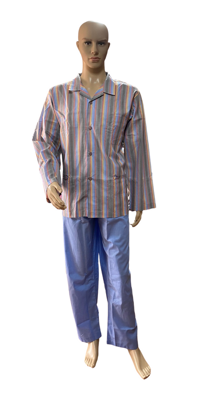 Perofil Men's Pajamas Two Piece Buttoned Cardigan in Pure Mercerized and Yarn Dyed Mako Cotton Spring Weight Art. Modena