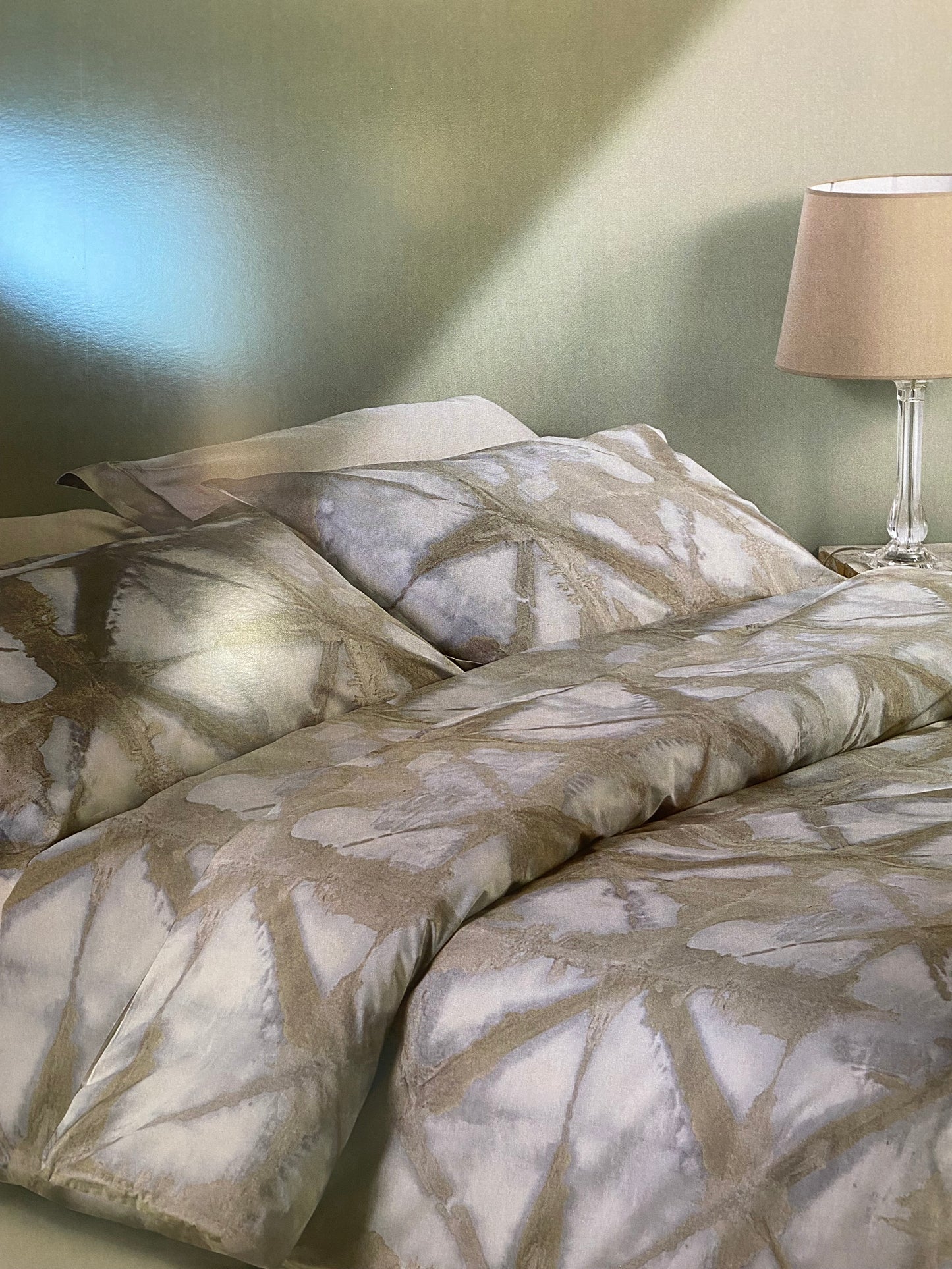 Mirabello Completo Lenzuola letto singolo in fine Percalle di Cotone, Effetto copriletto con Doppia Balza Art. Shibori