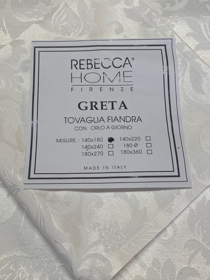 Servizio da tavola con tovaglioli Fiandra Damascata Jacquard con Orlo a Giorno in Puro Cotone Art. Greta