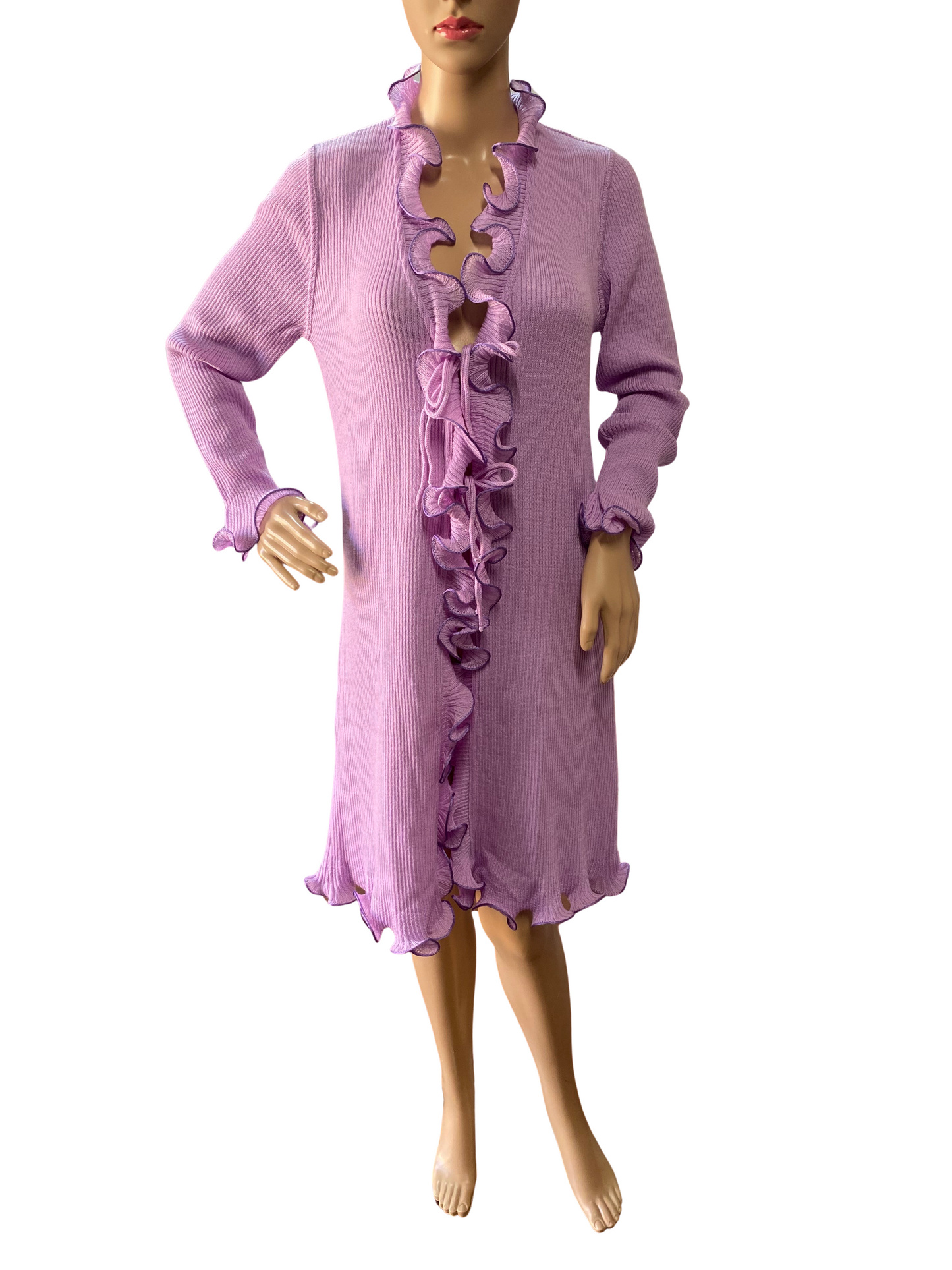 Sgarlata Home Vestaglia in Pura maglia di Lana Borgosesia 100% con rouches art. Laura