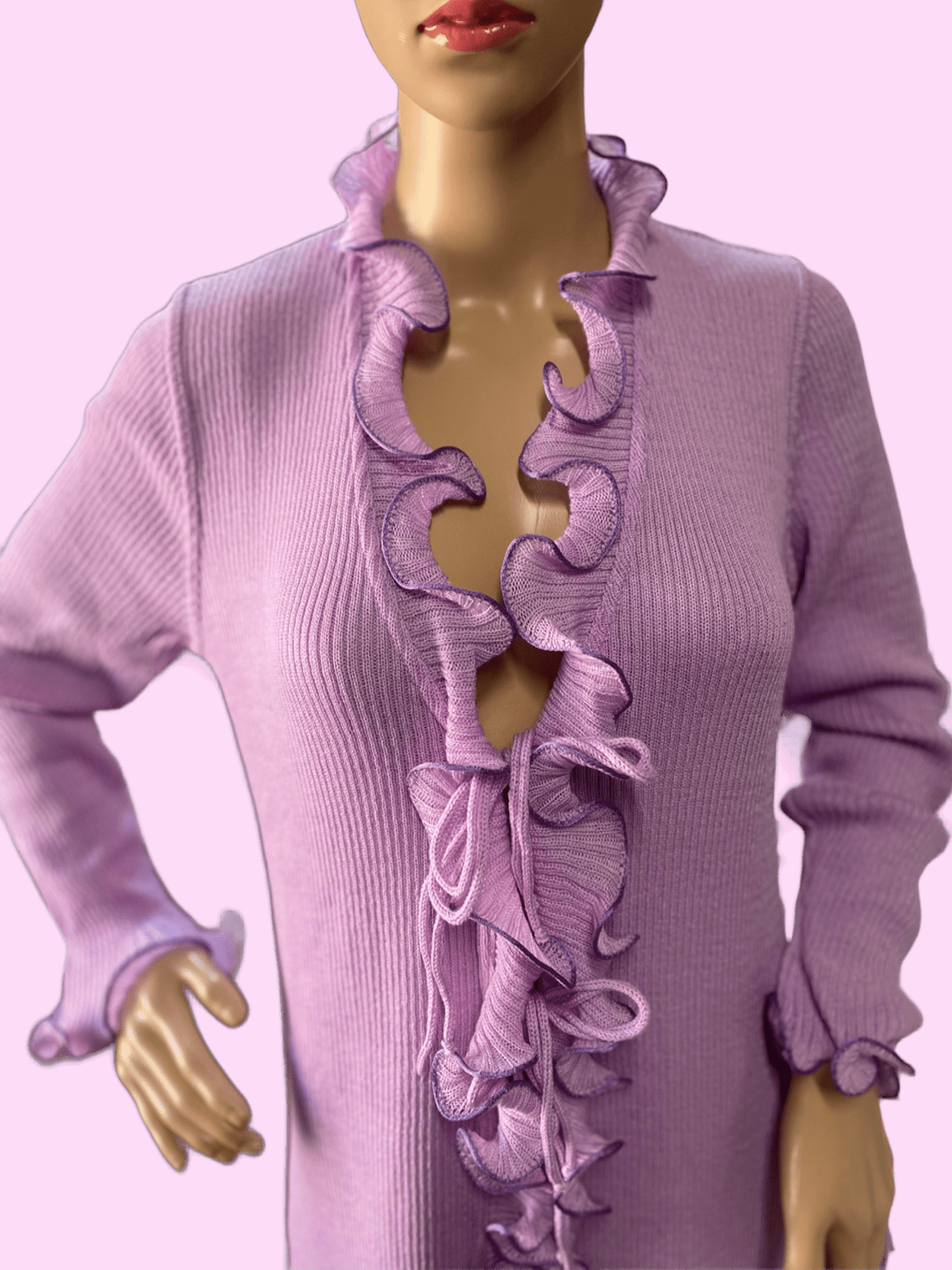 Sgarlata Home Vestaglia in Pura maglia di Lana Borgosesia 100% con rouches art. Laura